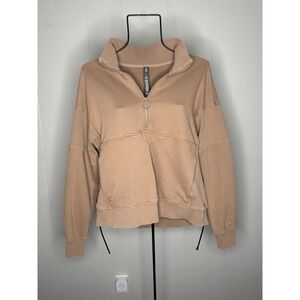 Vuori Women's Medium Quarter Zip Fleece Pullover Sweatshirt Tan Beige